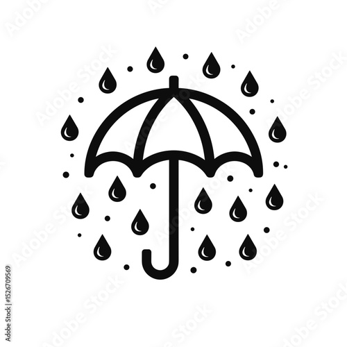 Umbrella with raindrops in minimalist style, represents protection and weather forecast, with space for copy