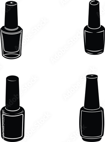 Nail polish and manicured hand silhouette set