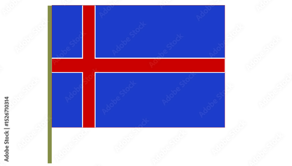 Obraz premium Iceland Flag, Iceland National flag has Blue, white and red colors, 03 colors stand for mountains, ice and snow and volcanoes. Flag isolated on white background. Rectangular Iceland Flag.