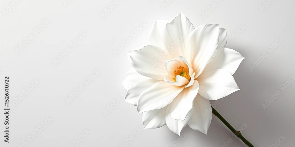 Obraz premium Single elegant white paper flower, minimalist backdrop, handmade, invitation