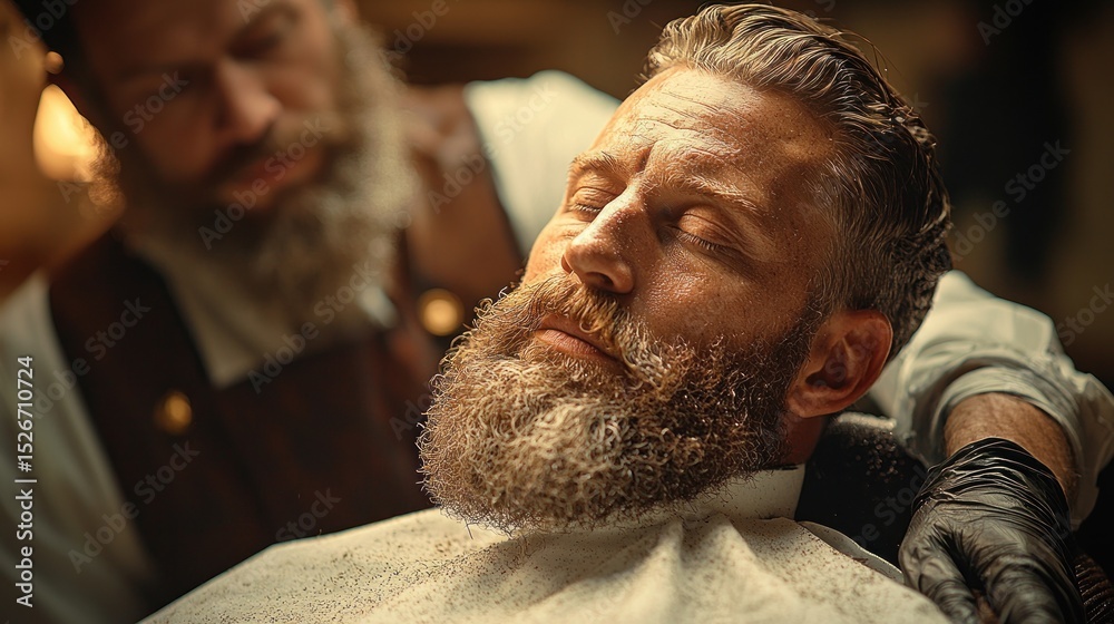 Fototapeta premium Man receiving haircut in barbershop