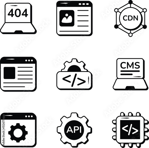 Set Of Web Development and Web Services Glyph Icons and Illustration Pack