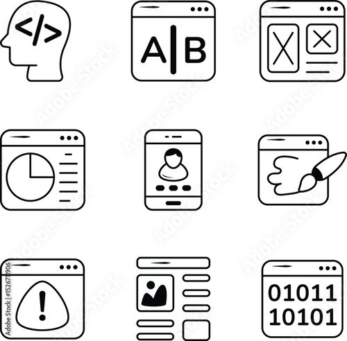 Set Of Web Development and Web Services Line Icons and Illustration Pack