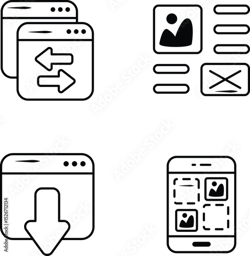 Set Of Web Development and Web Services Line Icons and Illustration Pack