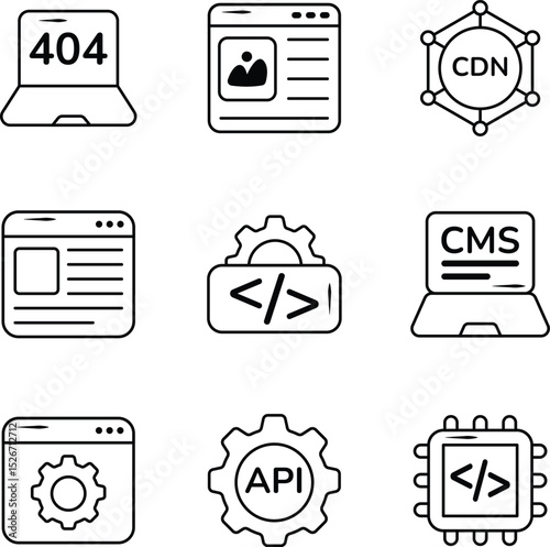 Set Of Web Development and Web Services Line Icons and Illustration Pack