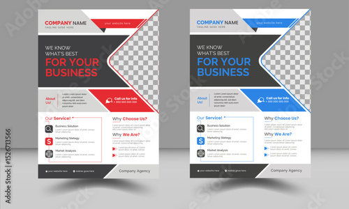  Creative marketing agency business flyer design template set. Flyer in A4.