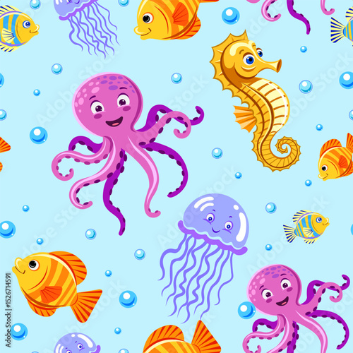 kids seamless pattern sea creatures