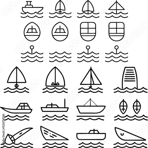 Watercraft and Sailing Icon Set - Boat, Sailboat, Yacht, and More