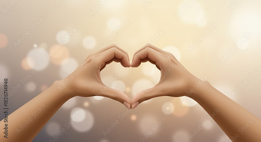 Fototapeta premium Hands Making Heart Shape Against Bokeh Background Symbolizing Love and Support