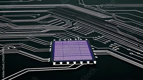 High Resolution Closeup of Microchip on Circuit Board: Technological Advancement in Digital Processing