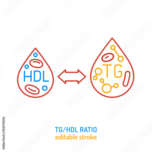Lipid profile TH to HDL icon, pictogram.