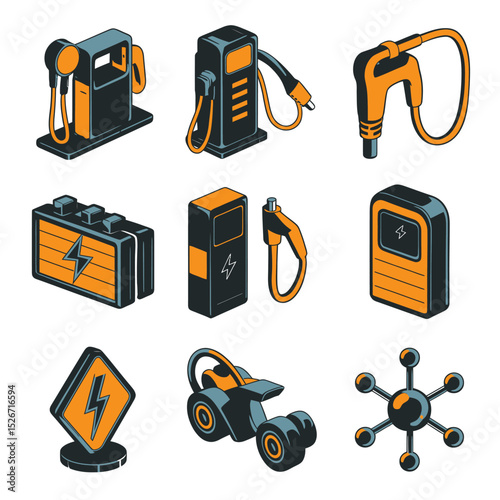 vector icons to vehicle fueling and charging a gasoline pump, an electric vehicle plug hydrogen mole