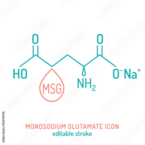 Monosodium glutamate sign. MSG molecule icon, pictogram.
