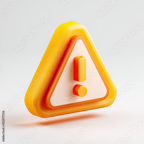 3D rendered warning triangle icon.  A vibrant,  bright yellow triangular caution symbol with a bold exclamation point.  A layered design with a light peach/orange inner layer