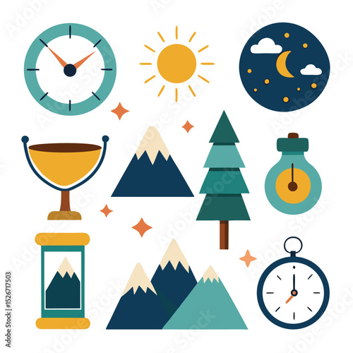 Vector art illustration of time nature and achievement icons
