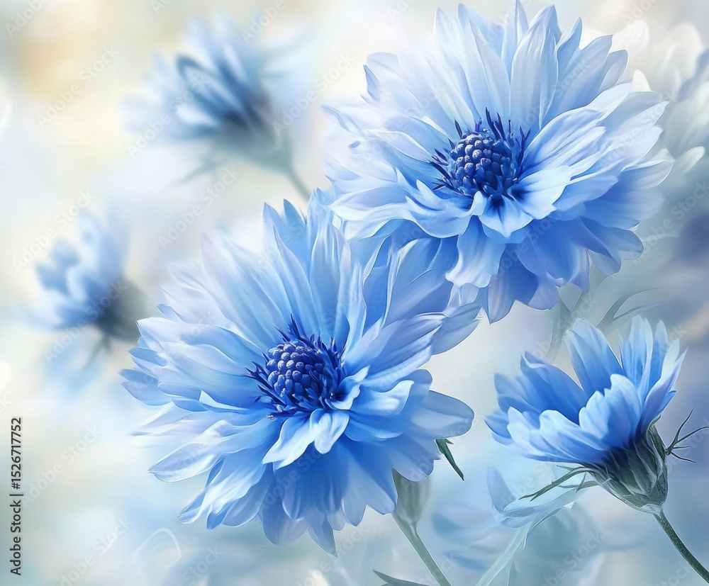 Obraz premium Close up of fresh bouquet of cornflower flowers, with copy space