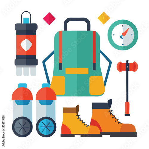 Hiking camping gear vector illustration outdoor adventure