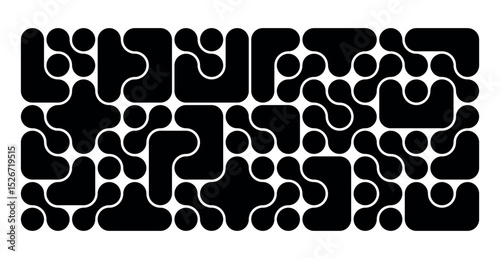 Abstract geometric pattern of metaball. Vector rounded shapes in the form of connected black dots. Black dots on a white background. Vector illustration.