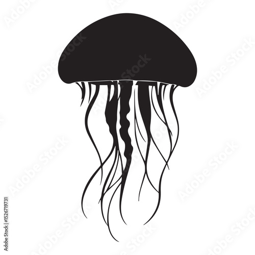 Black silhouette of a jellyfish with flowing tentacles
