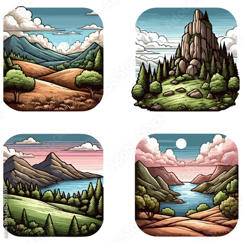 A natural scene landscape with cave