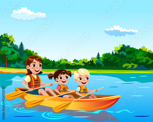 family kayaking