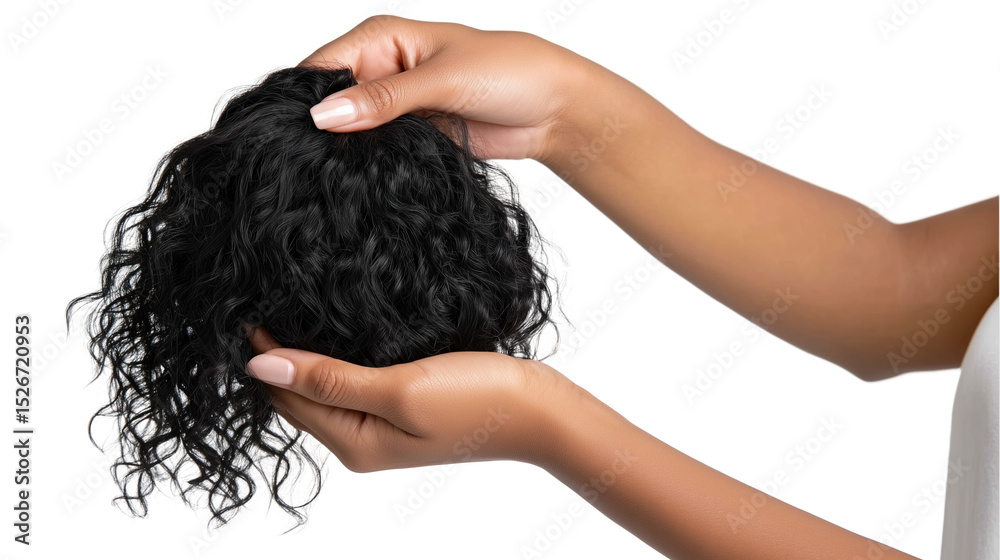 Naklejka premium Holding Curly Hairpiece in Hands, PNG clipart element with transparency