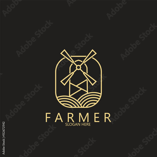 agricultural farmer line art logo and vector template