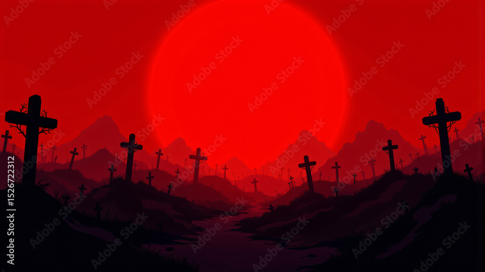 Fototapeta premium Eerie Sunset Over Crosses