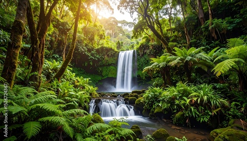 Lush Rainforest Waterfall.