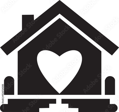 "A creative emblem featuring a house with a heart shape at its center, symbolizing love and warmth associated with home. This design is perfect for real estate, home decor, or community projects, maki