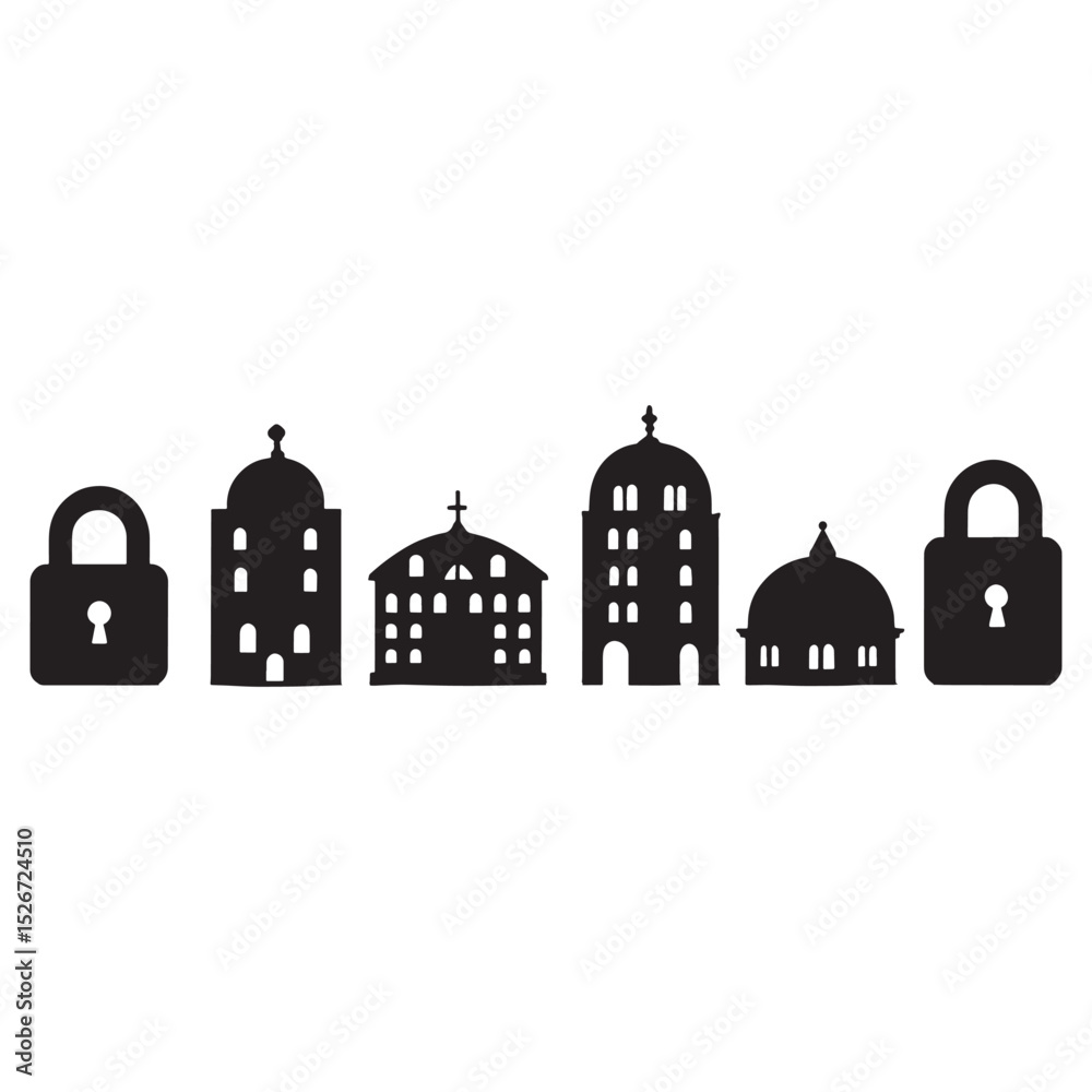 Fototapeta premium Secured Cityscape and Landmark Icons
