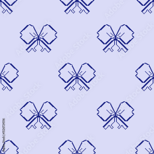 Ribbon bow vector in blue color. Blue ribbon pattern seamless. Concept of pixel arts, abstract shape, trendy, modern, design, cute, gift for wrapping, textiles, texture, decoration, fashion.