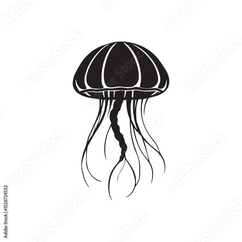 Stylized black and white jellyfish illustration