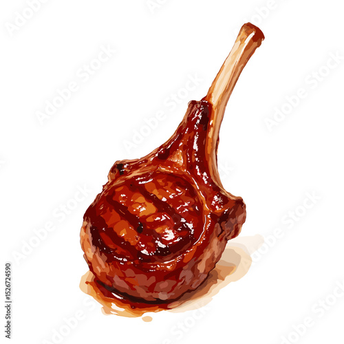 Gourmet Glazed Lamb Chop European Fine Dining Illustration