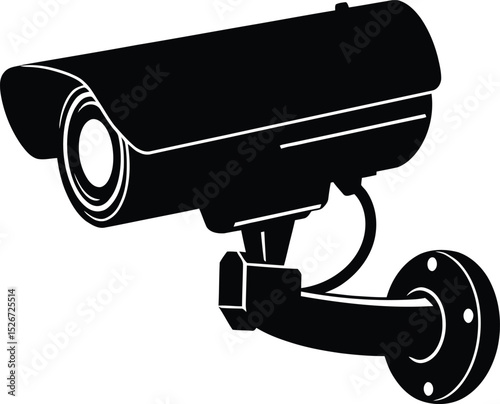  Black Vector Surveillance Security Camera Icon on Wall Mount