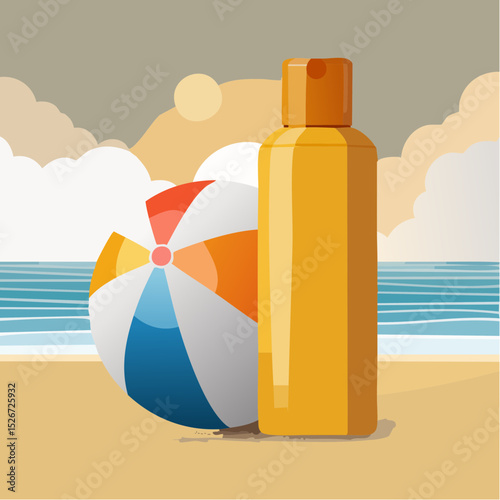 Beach ball and sunscreen duo
