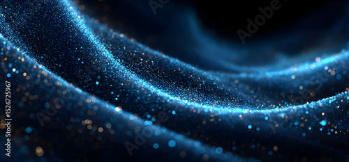 Fototapeta Naklejka Na Ścianę i Meble -  Glowing blue abstract shape, dark grainy black blue background, noise texture futuristic dynamic poster header cover wallpaper banner backdrop design