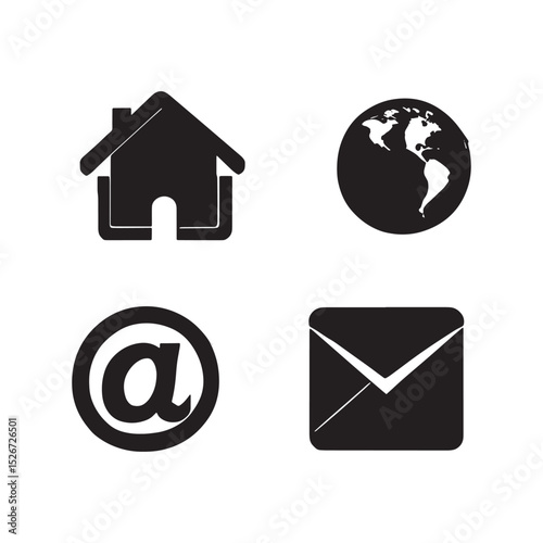 Essential Home, Global Network, and Email Contact Icons