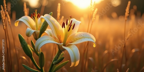 Beautiful blooming flower in green grass on a sunny spring day