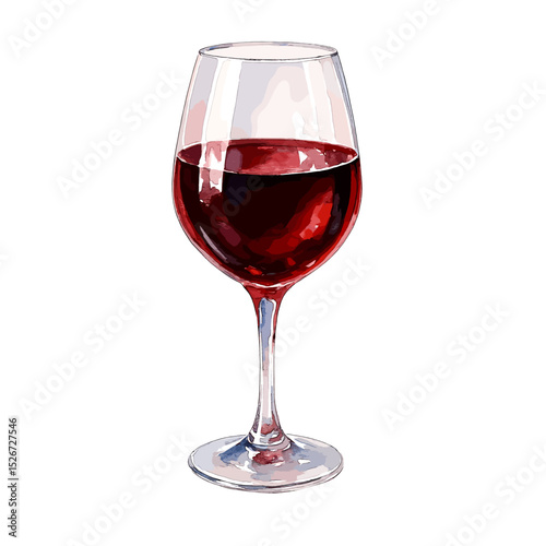 Elegant Glass of Red Wine in Watercolor Style
