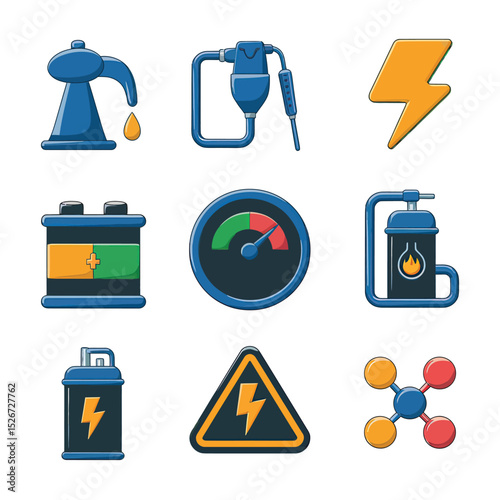 vector icons to vehicle fueling and charging a gasoline pump, an electric vehicle plug hydrogen mole