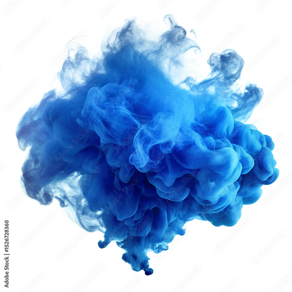 Fototapeta premium A vivid electric blue smoke cloud with a slight glowing effect, central puff and outer haze, isolated on transparent background for energetic or digital-style design themes