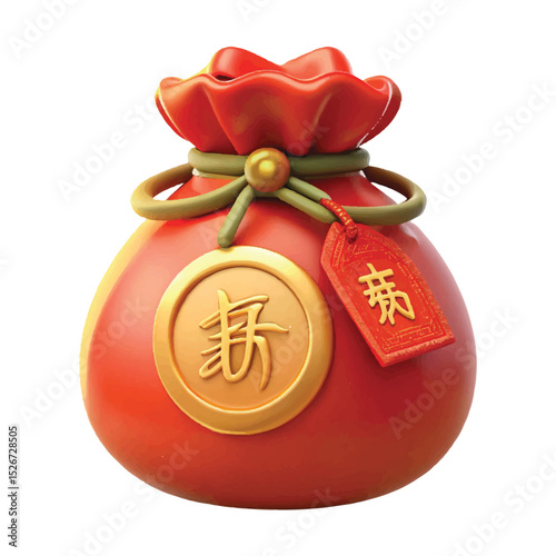 3D red and gold money bag vector perfect for prosperity illustrations, finance visuals, and traditional celebrations.