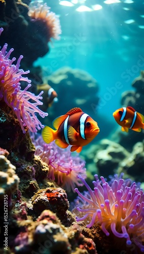 Vibrant Underwater Paradise Clownfish and Coral Reef Majesty