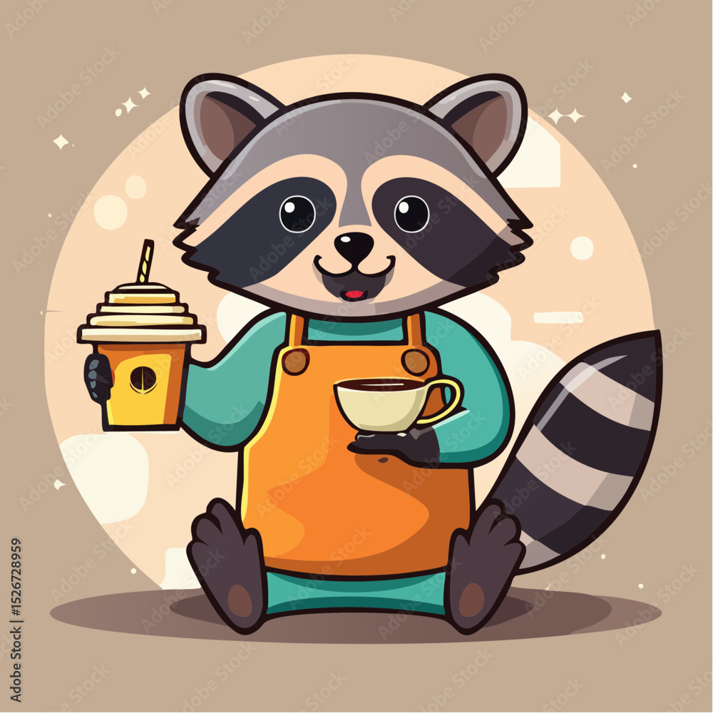 Fototapeta premium Raccoon barista with a tiny latte 