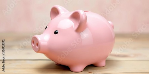 Ceramic piggy bank shaped like a pig, pink, slotted top, illustration, pink