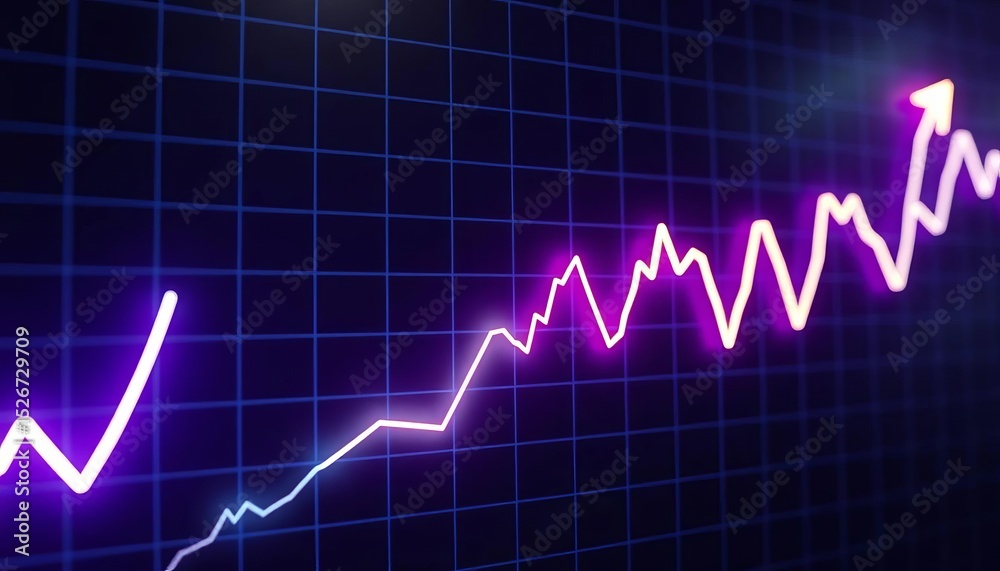 Naklejka premium Bright neon jagged line graph depicting volatile financial data fluctuations, graph, graphic
