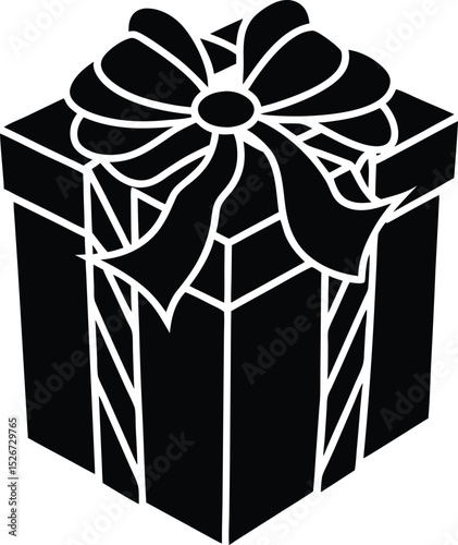 Elegant Black and White Gift Box with Bow Silhouette Design