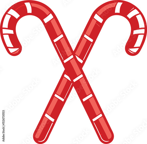 Two red and white candy canes crossed for a festive holiday design