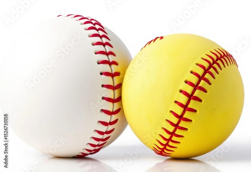 Close-up of a single baseball and softball, isolated on white  Vector illustration,   vintage,   training